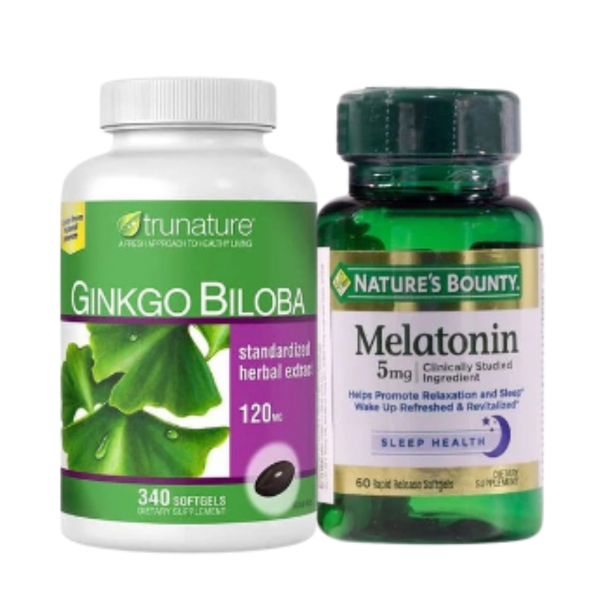 Combo Hỗ Trợ Giấc Ngủ - Trunature Ginkgo Biloba 120mg 340 Viên, Nature’s Bounty Melatonin 5mg 60 Viên