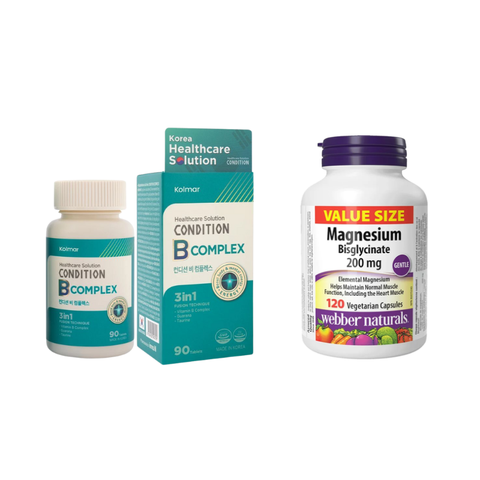 Combo Giảm Stress, Hỗ Trợ Hệ Tiêu Hóa, Bổ Sung Vitamin Nhóm B Webber Magie & Kolmar B Complex