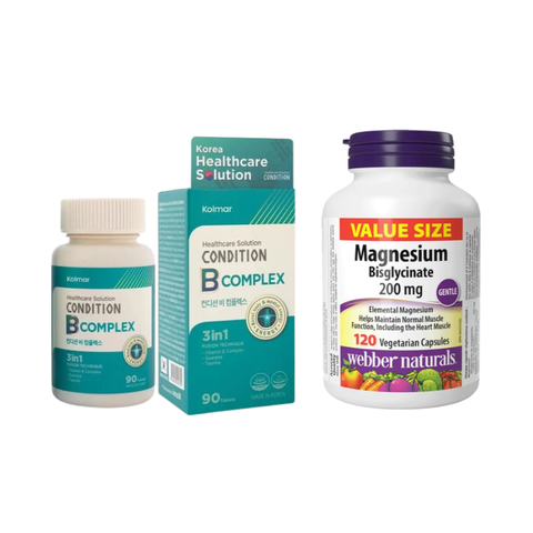 Combo Giảm Stress, Hỗ Trợ Hệ Tiêu Hóa, Bổ Sung Vitamin Nhóm B Webber Magie & Kolmar B Complex