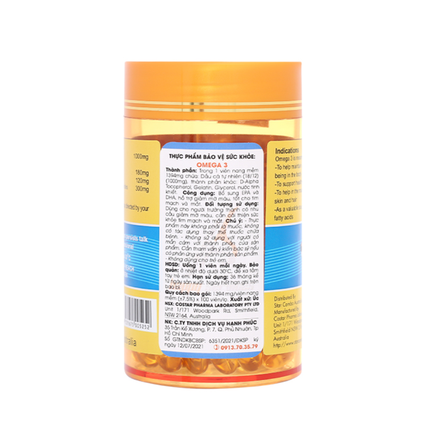 Costar Viên Nang Mềm Dầu Cá Omega 3 1000mg 100 Viên