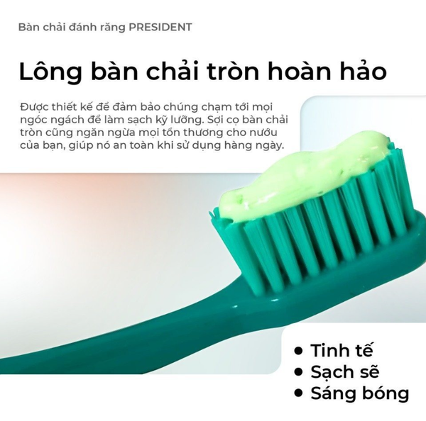 President Bàn Chải Xanh Lá Classic Lông Cứng Vừa Làm Sạch Sâu Hàng Ngày 7 MIL