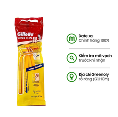 Gillette Super Dao Cạo Râu Cán Vàng Cạo Sát, Giảm Trầy Xước Túi 2 Cái-Quà Tặng