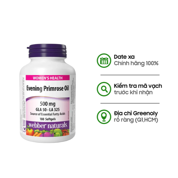 Webber Natural Viên Uống Dầu Hoa Anh Thảo Bổ Sung Omega 6 Evening Primrose Oil GLA Hộp 180 viên