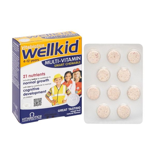 Vitabiotics Viên Nhai Vị Trái Cây Tăng Cường Sức Khỏe, Đề Kháng Cho Trẻ Wellkid Multi-Vitamin Hộp 30 viên