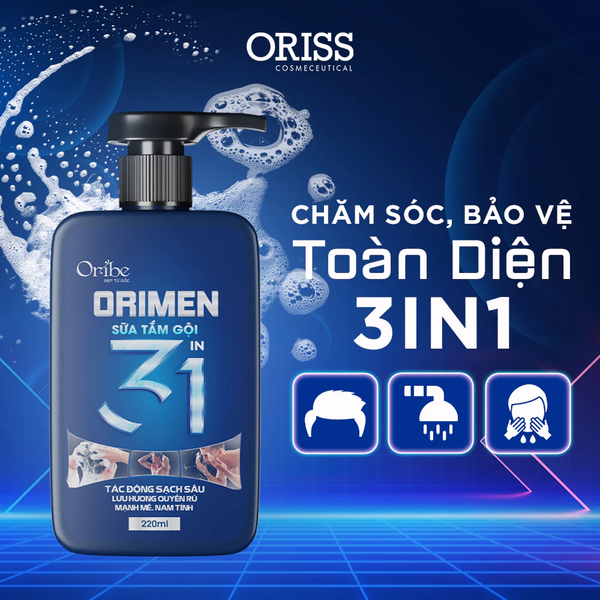 Orimen Sữa Tắm Gội 3 in 1 Cho Nam Hương Quyến Rũ Mạnh Mẽ 220ml