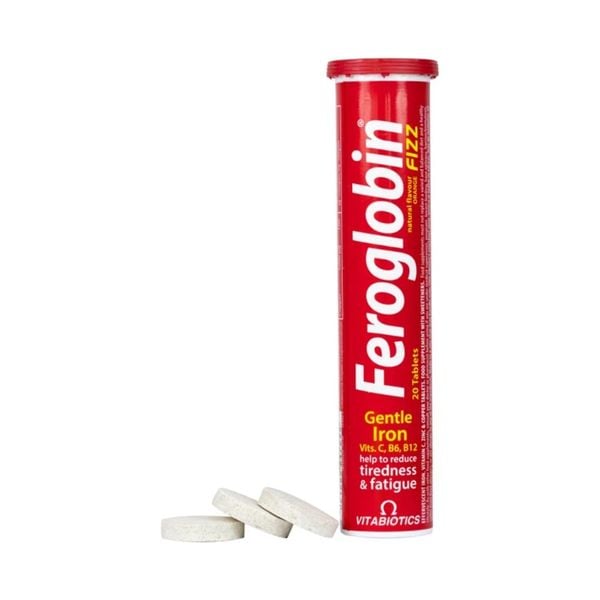 Vitabiotics Viên Nén Sủi Vị Cam Feroglobin Fizz Giúp Cơ Thể Tăng Tạo Máu, Tăng Năng Lượng, Giảm Mệt Mỏi Ống 20 viên