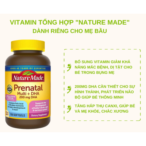 Combo Bio Oil Giảm Rạn Da Và Làm Mờ Sẹo 60ml & Nature Made Bổ Sung Vitamin Mẹ Bầu Prenatal Multi DHA 200mg 150 Viên
