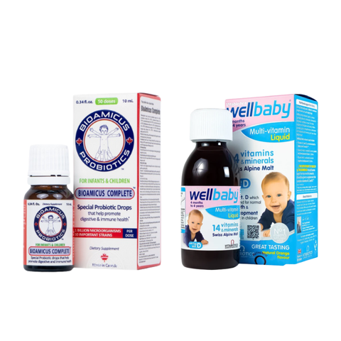 Combo Bé Khỏe Bé Ăn Ngon Bổ Sung Lợi Khuẩn Đường Ruột, Vitamin Và Khoáng Chất Cho Trẻ Bioamicus Complete & Vitabiotics Wellbaby