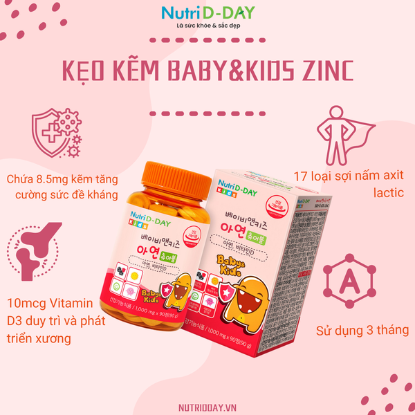 Nutri D-Day Kẹo Nhai Tăng Sức Đề Kháng Và Xương Baby&Kids Zinc 90 Viên