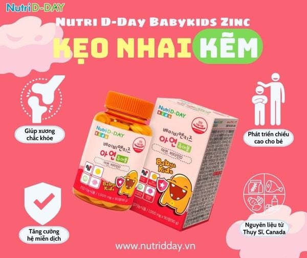 Nutri D-Day Kẹo Nhai Tăng Sức Đề Kháng Và Xương Baby&Kids Zinc 90 Viên