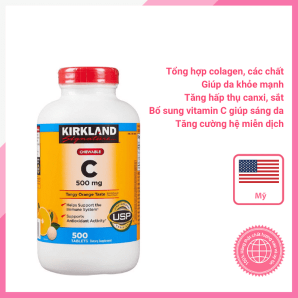 Kirkland Viên Nhai Bổ Sung Vitamin C 500mg 500 Viên