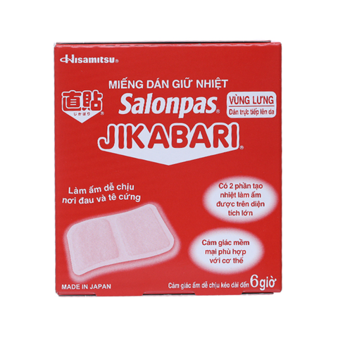 Salonpas Miếng Dán Giữ Nhiệt Jikabari Làm Ấm, Giảm Đau Hộp 8 Miếng