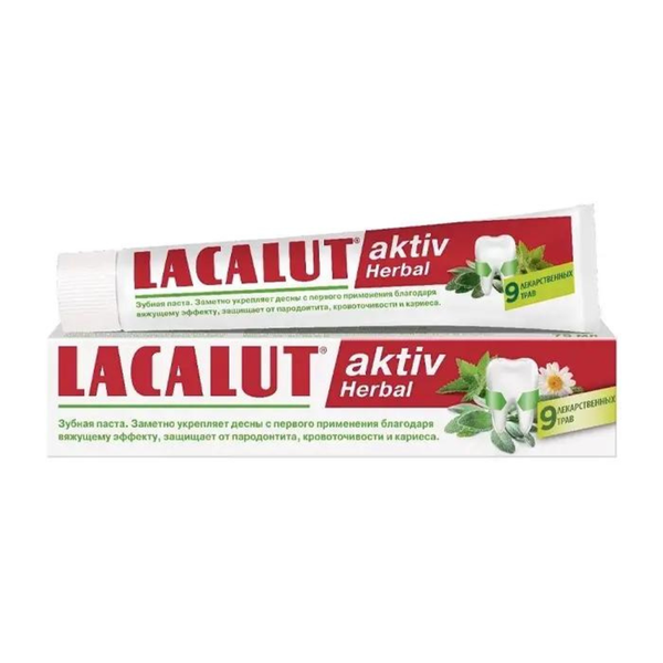 Lacalut Aktiv Herbal Kem Đánh Răng Thảo Dược Ngăn Ngừa Viêm Nướu, Tụt Lợi, Giảm Chảy Máu Chân Răng 75ml
