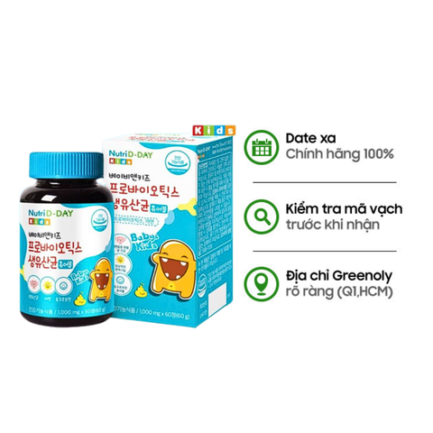 Nutri D-Day Kẹo Nhai Sữa Chua Lợi Khuẩn Baby&Kids Probiotics 60 Viên