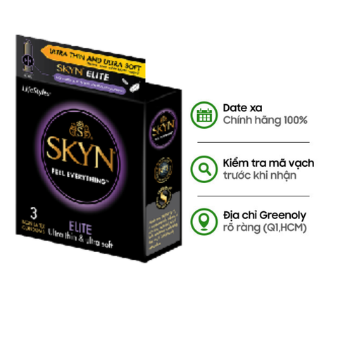 Skyn Bao Cao Su Elite Không Mùi, Siêu Mỏng Hộp 3 Cái