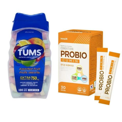 Combo Giảm Trào Ngược, Ợ Chua Tinh Chất Nghệ Hàn & Tums Mỹ