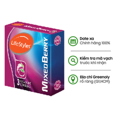 LifeStyles Bao Cao Su Mixed Berry 3 Vị Dâu, Việt Quất, Phúc Bồn Tử Hộp 3 Cái