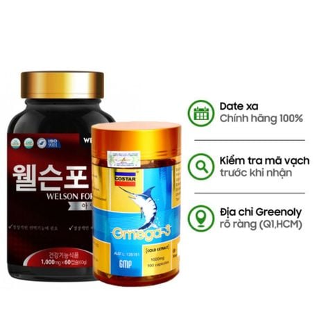 Combo Viên Uống Tăng Cường SL Nam Welson For Men Từ Hàn Quốc - 60 Viên, Hiệu Quả Vượt Trội & Costar Viên Nang Mềm Dầu Cá Omega 3 1000mg 100 Viên