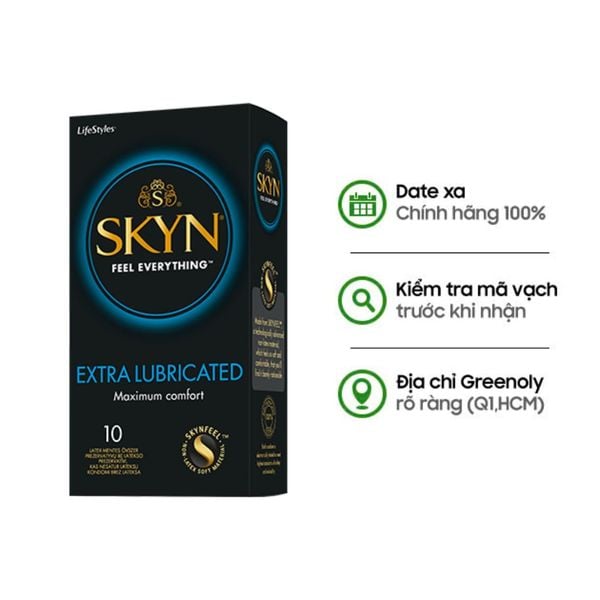 Skyn Bao Cao Su Không Mùi, Nhiều Gel Extra Lubricated Hộp 10 Cái