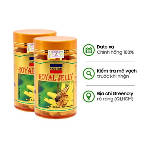 Combo 2 Hộp Costar Viên Uống Sữa Ong Chúa Royal Jelly Soft Gel 1450mg 100 viên