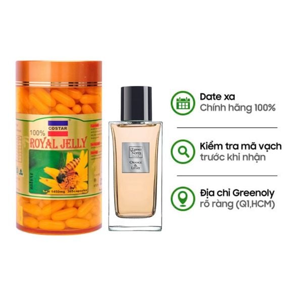 Combo Sữa Ong Chúa Royal Jelly 1450mg 365 Viên Costar & L'Essence des Notes Nước Hoa Pháp EDP Mùi Orange & Litsee 100ml (Nữ Sang Trọng Ngọt Dịu Nhẹ)
