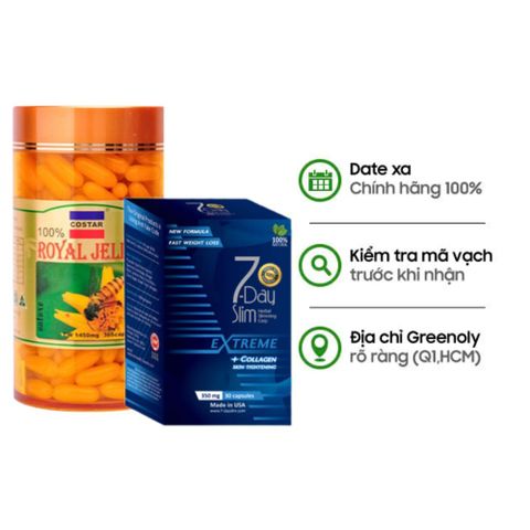 Combo Sữa Ong Chúa Royal Jelly 1450mg 365 Viên Costar & 7 Day Slim - Viên Uống Giảm Cân Nhập Khẩu Mỹ (30 Viên)