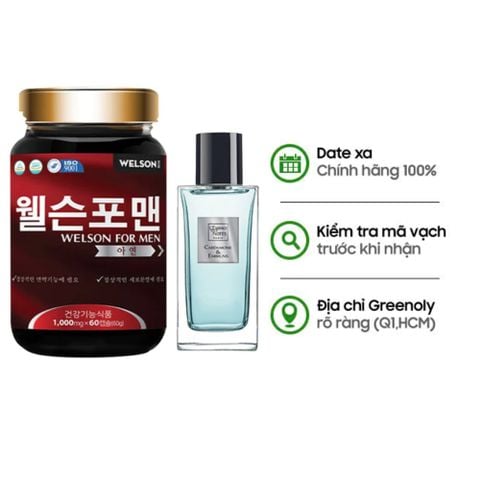Combo Hỗ Trợ Tăng Cường SL Welson For Men Từ Hàn Quốc - 60 Viên, Hiệu Quả Vượt Trội & L'Essence des Notes Nước Hoa Pháp EDP Mùi Cardamome & Embruns 30ml