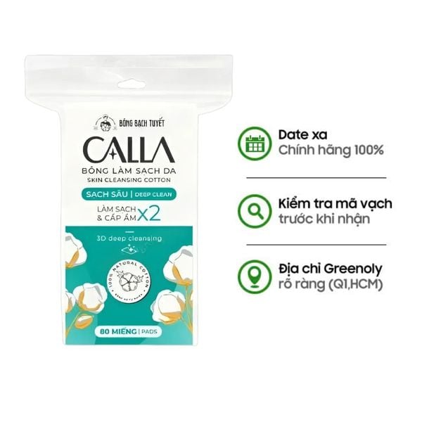Calla Bông Tẩy Trang Làm Sạch Sâu 80 Miếng Dạng Túi - Phù Hợp Makeup Hằng Ngày