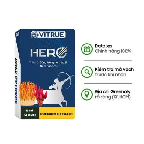 Vitrue Hero Tinh Chất Đông Trùng Hạ Thảo Và Nấm Ngọc Cầu Bổ Sung Nội Tiết Tố Nam Hộp 14 Gói
