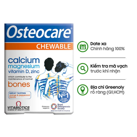 Vitabiotics Viên Nhai Osteocare Bổ Sung Canxi, Magie, Vitamin D Và Zinc Hỗ Trợ Chắc Khỏe Xương Hộp 30 Viên