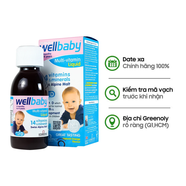 Vitabiotics Siro Bổ Sung Vitamin Và Khoáng Chất Cho Trẻ Từ 4 Tháng Tuổi Wellbaby Multi-Vitamin Liquid Chai 150ml