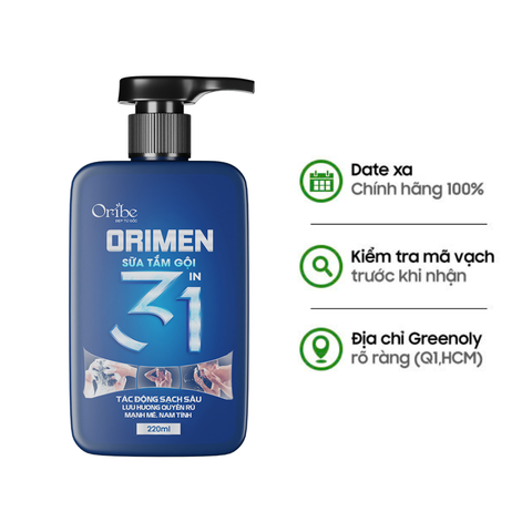 Orimen Sữa Tắm Gội 3 in 1 Cho Nam Hương Quyến Rũ Mạnh Mẽ 220ml - Quà Tặng