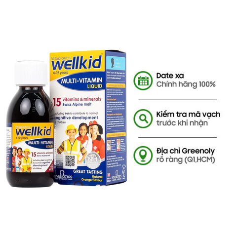 Vitabiotics Siro Bổ Sung Vitamin Khoáng Chất Cho Trẻ Từ 4 Tuổi WellKid Multi-Vitamin Liquid Chai 150ml