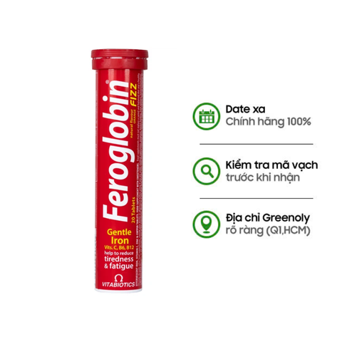 Vitabiotics Viên Nén Sủi Vị Cam Feroglobin Fizz Giúp Cơ Thể Tăng Tạo Máu, Tăng Năng Lượng, Giảm Mệt Mỏi Ống 20 viên