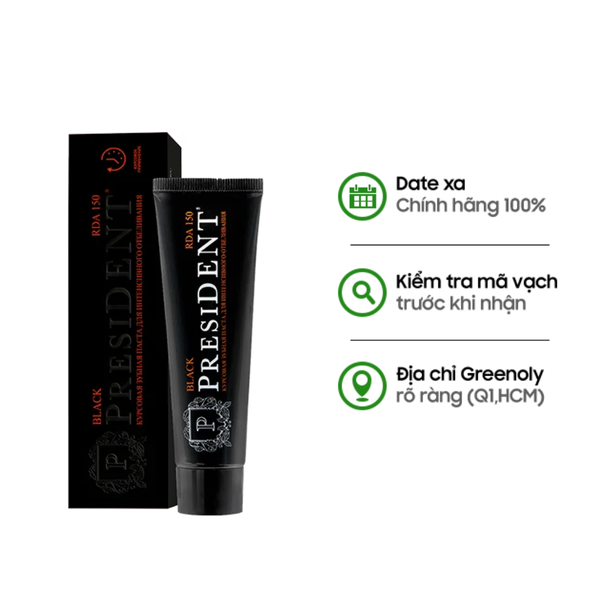 President Kem Đánh Răng Đen Black 150 RDA Trắng Siêu Mạnh 75g
