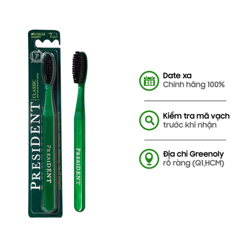 President Bàn Chải Xanh Lá Classic Lông Cứng Vừa Làm Sạch Sâu Hàng Ngày 7 MIL