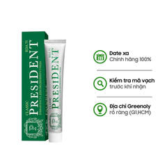President Kem Đánh Răng Xanh Lá Classic 75 RDA Ngăn Ngừa Sâu Răng Chố Trám, Dùng Hằng Ngày Tăng Cường Men Răng Và Giảm Đau 75g
