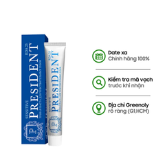 President Kem Đánh Răng Xanh Biển Sensitive 25 RDA Chống Viêm Nhiễm Dành Cho Răng Nhạy Cảm, Tái Tạo Khoáng Hóa Và Men Răng 75g