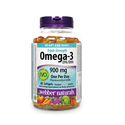Webber Naturals Viên Uống Hỗ Trợ Tim Mạch, Não Triple Strength Omega 3 900mg EPA/DHA Hộp 80 Viên