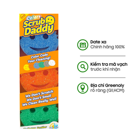 Scrub Daddy Colors Bộ 3 Màu Bọt Biển Mặt Cười Lau Chùi Đa Năng Màu Cam, Xanh Lá, Xanh Dương 3 Miếng