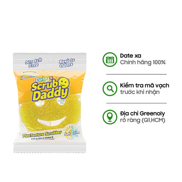 Scrub Daddy Essentials – Miếng Bọt Biển Mặt Cười Mỏng 1 Inch Màu Vàng (1 Miếng)