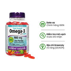 Webber Naturals Viên Uống Hỗ Trợ Tim Mạch Não, Giảm Chất Béo Trung Tín Trong Huyết Thanh Triple Strength Omega 3 900mg + CoQ10 Hộp 80 Viên