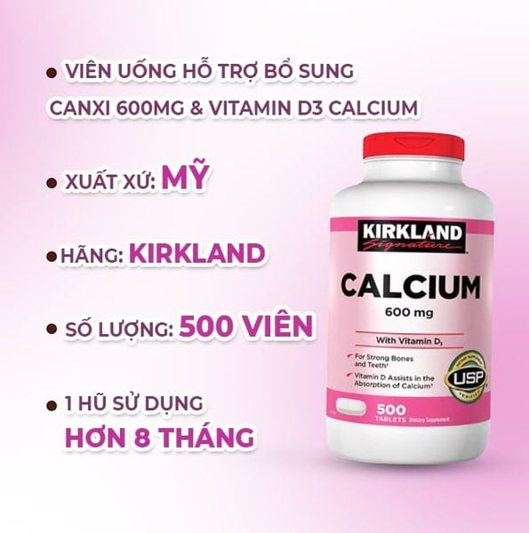 Kirkland Viên Uống Hỗ Trợ Bổ Sung Canxi 600mg & Vitamin D3 Calcium 500 Viên