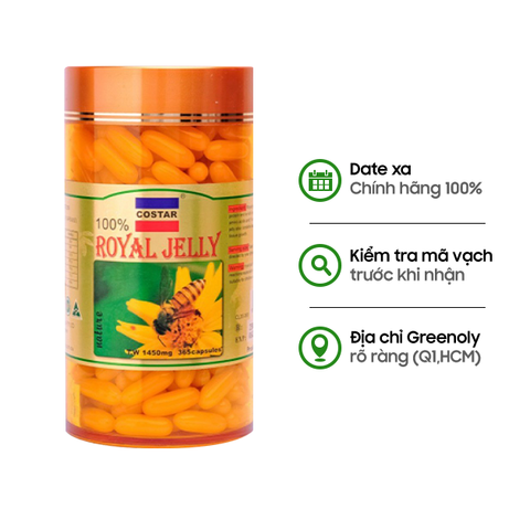 Sữa Ong Chúa Royal Jelly 1450mg 365 Viên Costar Của Úc - Chính Hãng Đầy Đủ Tem, Nhãn Phụ