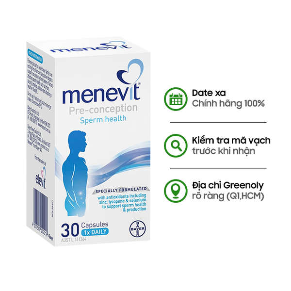 Menevit Viên Uống Hỗ Trợ Sinh Lý Nam Giới, Tăng Khả Năng Có Con 30 Viên