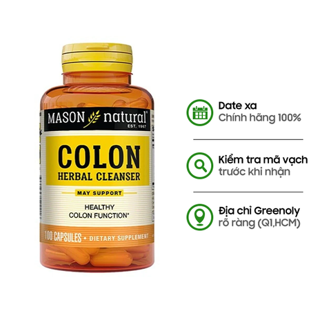 Mason Natural Viên Uống Hỗ trợ Chức Năng Đại Tràng Colon Herbal Cleanser 100 Viên