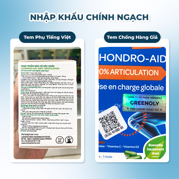 [HSD 31/10/2025] Arkopharma Viên Uống Bổ Xương Khớp Glucosamine Chondro-Aid 100% Articulat Chính Hãng 60 Viên
