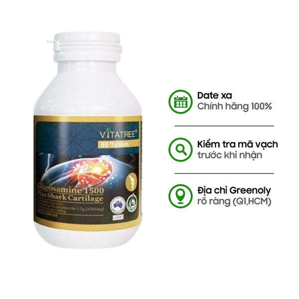 Vitatree Viên Uống Hỗ Trợ Xương Khớp Glucosamine, Sụn Cá Mập 1500mg 80 Viên