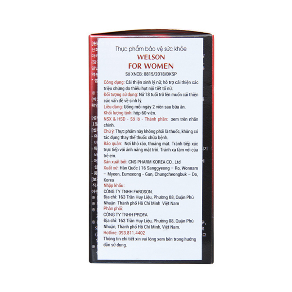 Welson Viên Uống Điều Hòa Nội Tiết Tố Nữ For Women 60 Viên