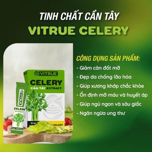 Vitrue Tinh Chất Cần Tây Giảm Cân, Đẹp Da, Ổn Định Huyết Áp Celery Hộp 14 Gói